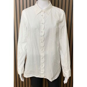 Talbots Women's White Scalloped Pearl Button Down Shirt Cotton Blouse M Shoes